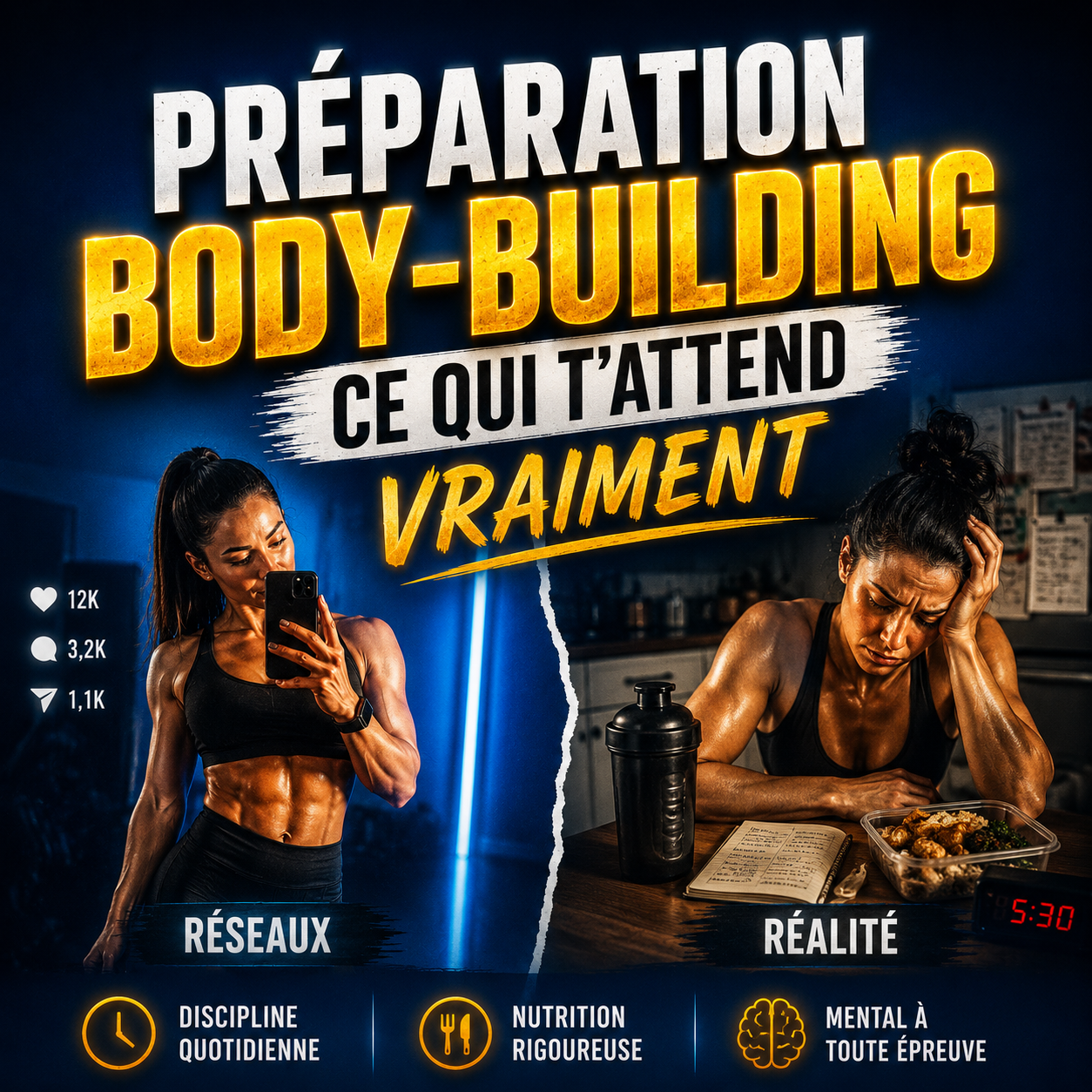 préparation compétition bodybuilding réseaux vs réalité différence avant après